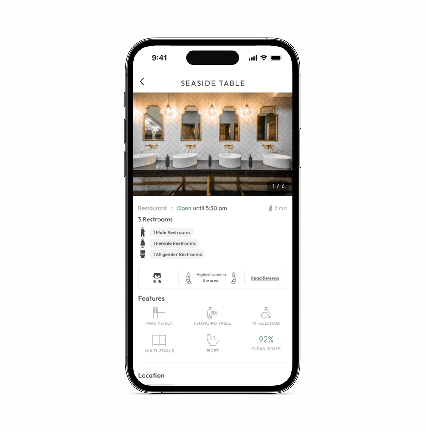 yedi app mockup location details screen